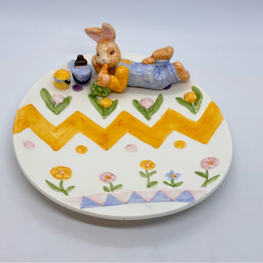 VTG 1993 Fitz And Floyd Eggspress Painting Easter Boy Bunny Rabbit Plate Omnibus